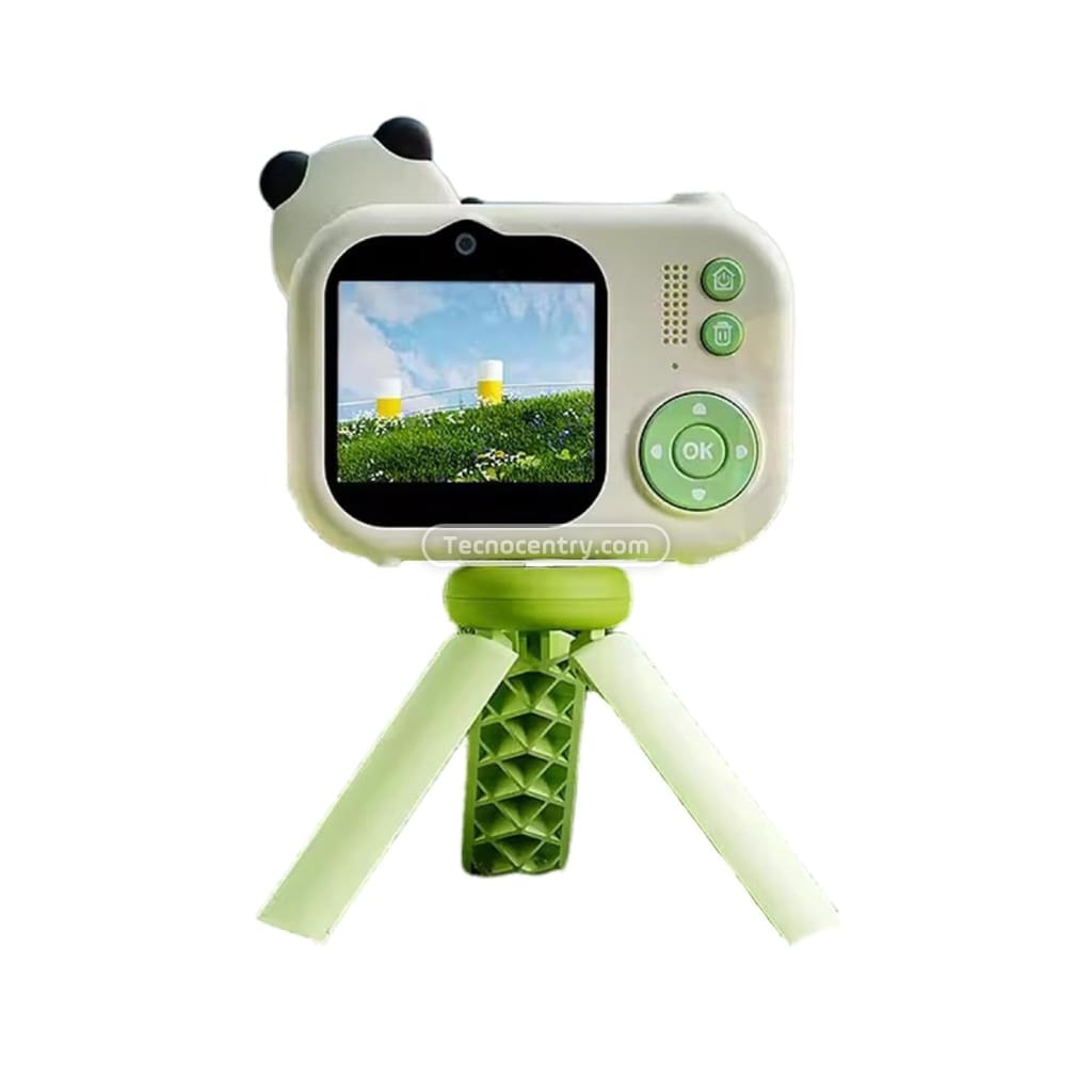 Cámara Digital Para Niños Full HD Con Tripode Verde Oso Panda - Image 3