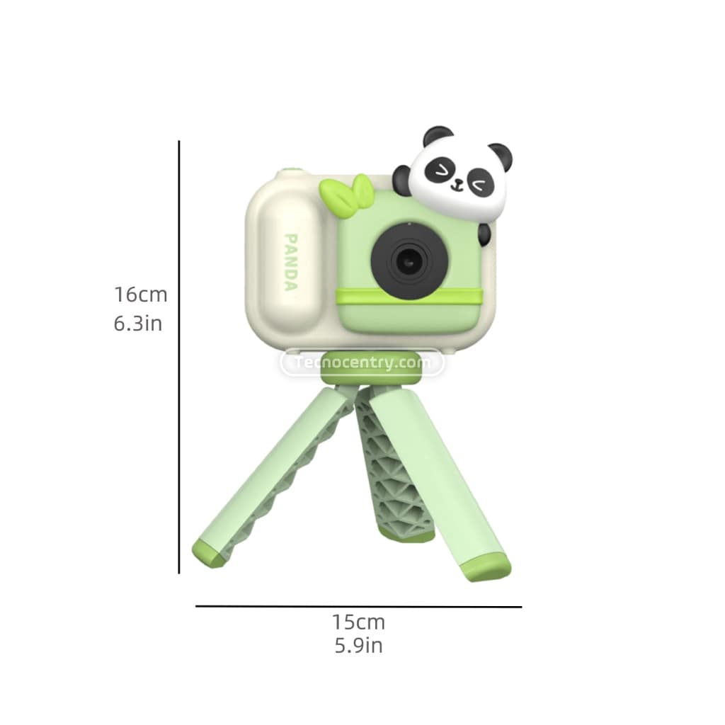 Cámara Digital Para Niños Full HD Con Tripode Verde Oso Panda - Image 4